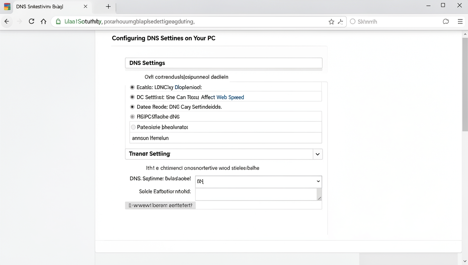 Screenshot of DNS settings on a computer with detailed technical information.
