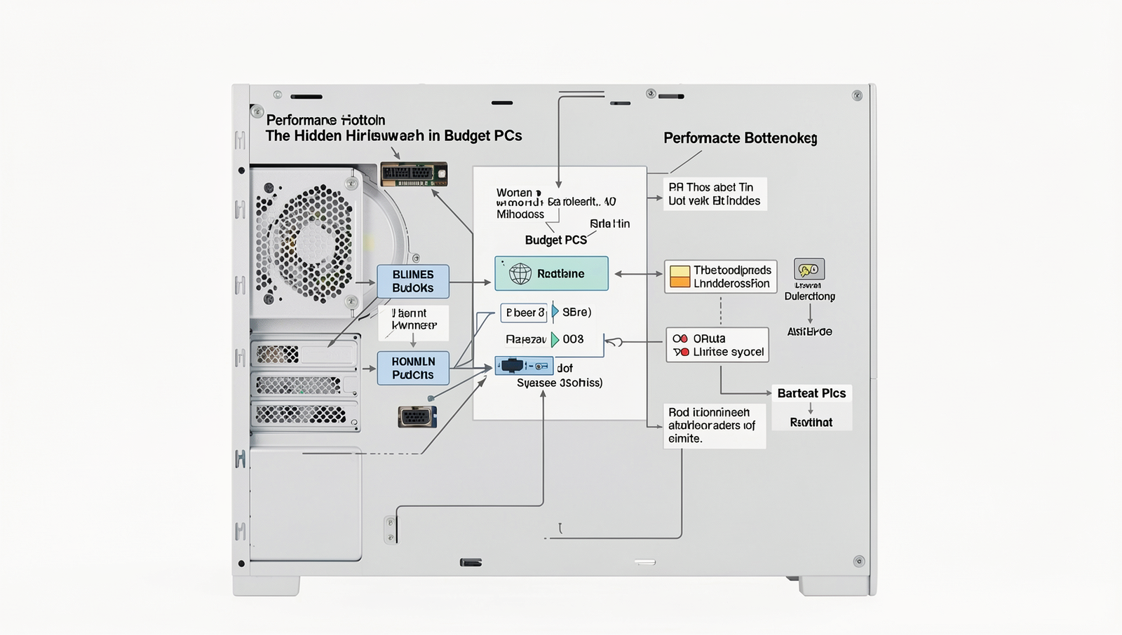 Detailed diagram illustrating performance bottlenecks in budget PCs with natural lighting.