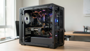 A modern PC setup showcasing common hardware failure issues in a realistic environment.