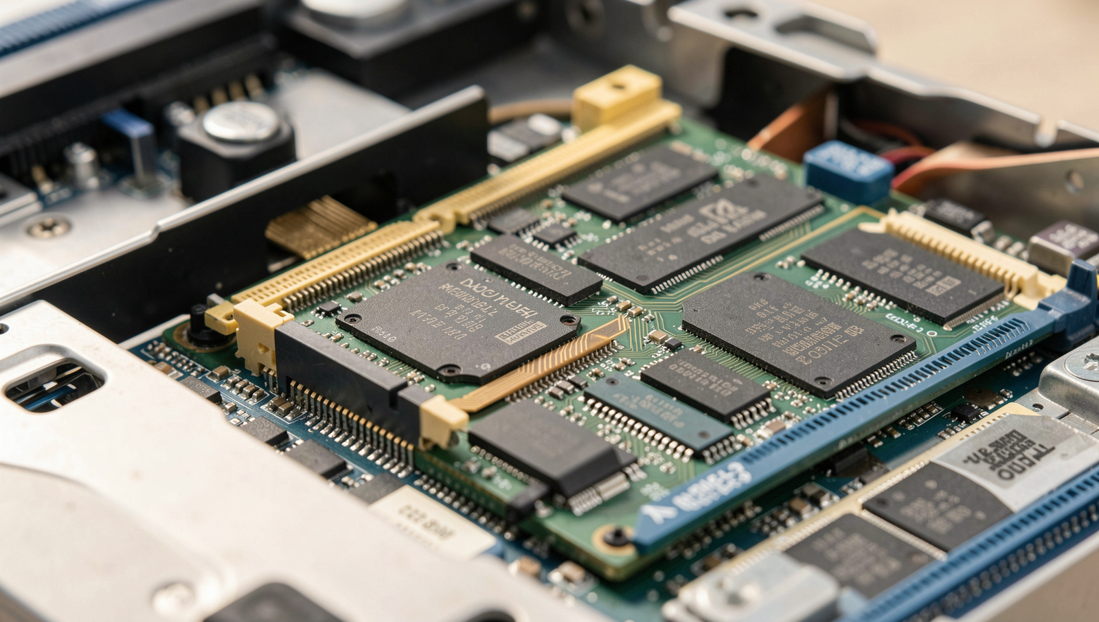 Close-up of RAM modules being installed in a motherboard for PC upgrade.