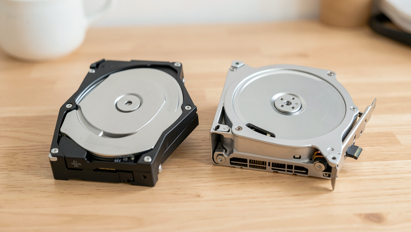 Comparison of an SSD and HDD on a desk, showcasing storage solutions for PC upgrades.