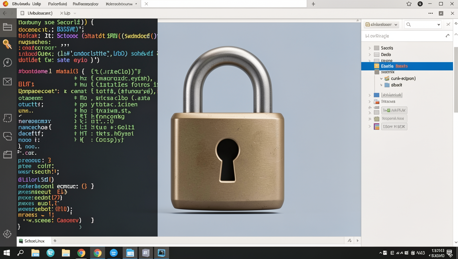 Photorealistic image of a padlock symbol on a Linux desktop representing data security.