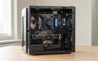 A detailed scene of a PC build showcasing common upgrade mistakes in a realistic setting.
