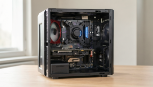 A detailed scene of a PC build showcasing common upgrade mistakes in a realistic setting.