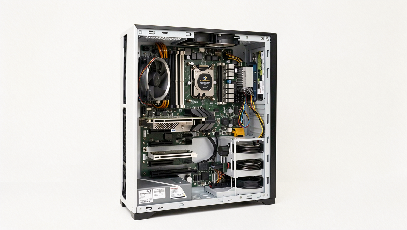 Detailed diagram of compatible PC components for building a computer.