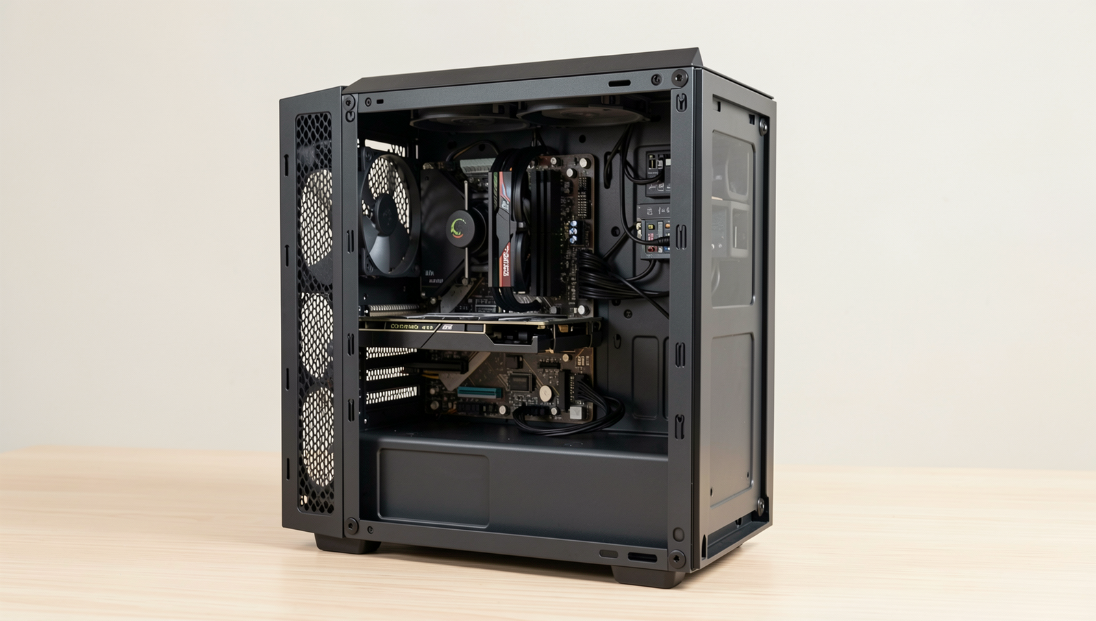 Diagram illustrating tips to avoid overspending on a PC build with clear visuals.