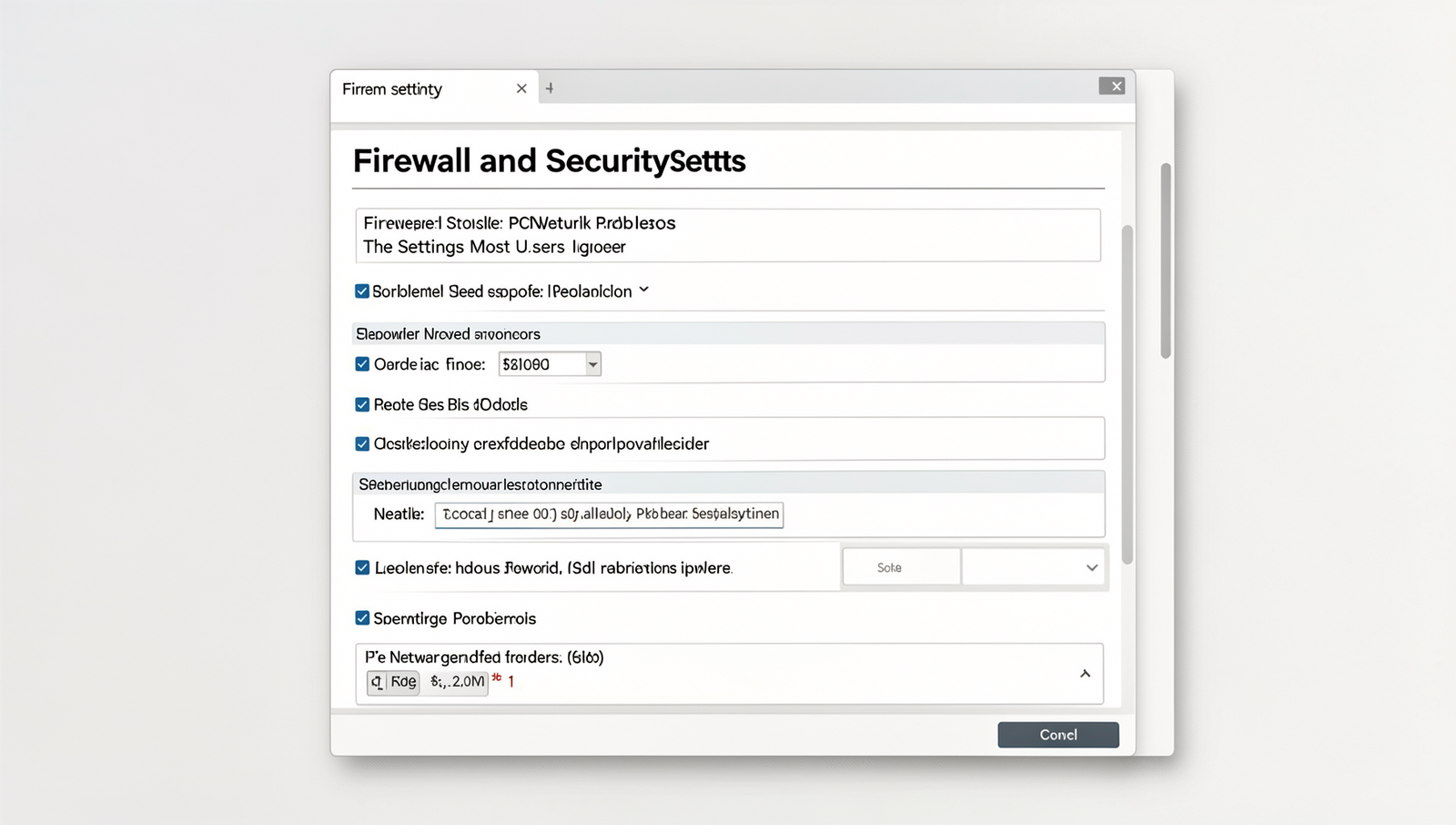 Detailed firewall settings interface showcasing security configurations for PC networks.