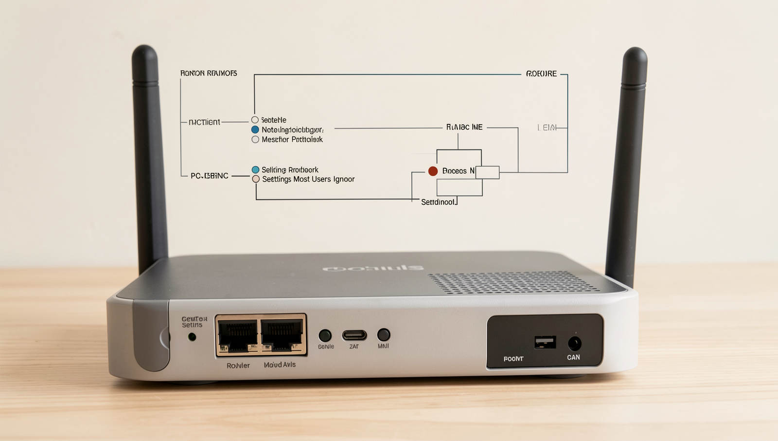 Detailed diagram of router and modem settings for network troubleshooting.