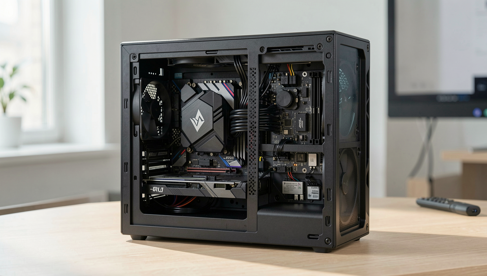 A high-end PC setup showcasing performance optimization tools and software in a modern workspace.