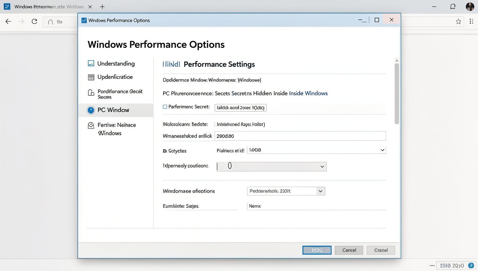 Screenshot of Windows Performance Options menu showcasing settings for PC performance.