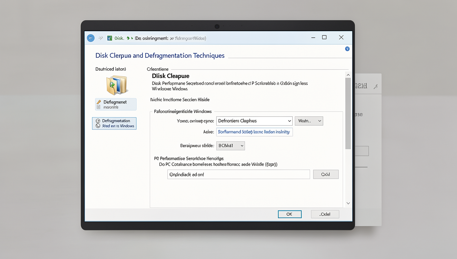 Disk Cleanup and Defragmentation tools in action on a computer screen.