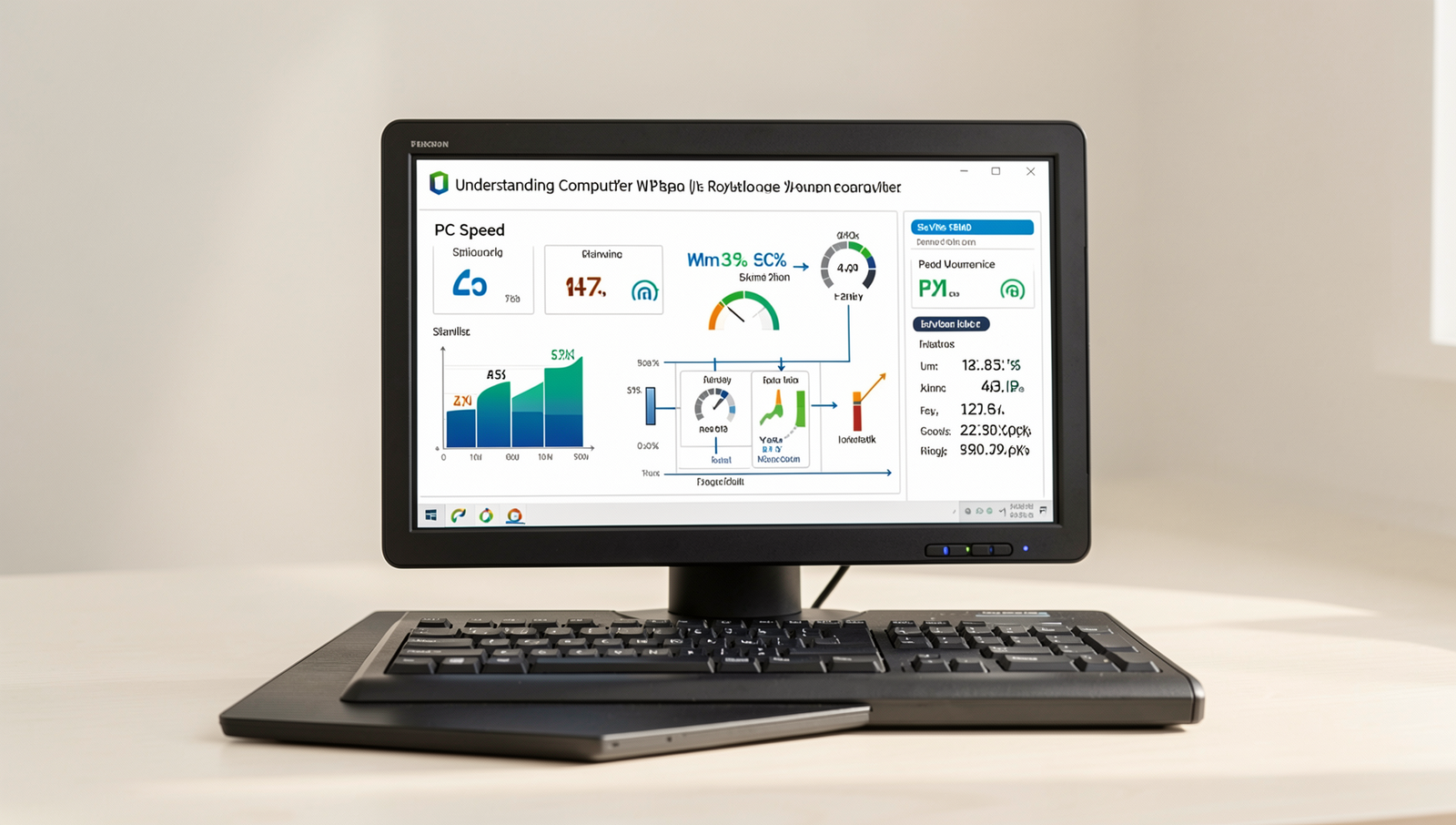 Detailed illustration of computer performance metrics in a professional style.