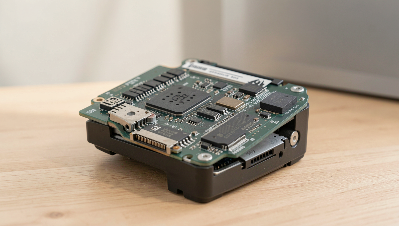 Detailed comparison of NVMe, SATA SSD, and HDD storage devices in a professional setting.