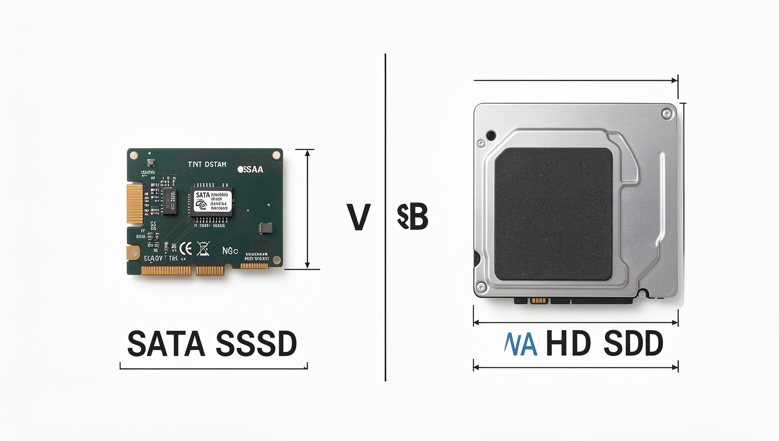 Comparison chart of SATA SSDs and HDDs showcasing performance and features.