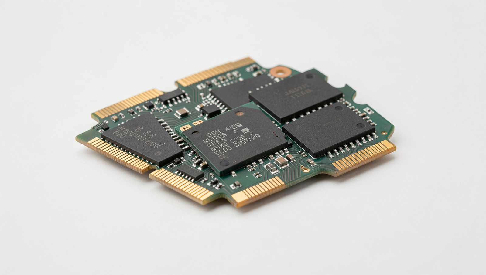 Photorealistic representation of NVMe SSD technology showcasing speed and performance.