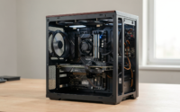 A detailed close-up of a computer's internal components showcasing a PC upgrade.