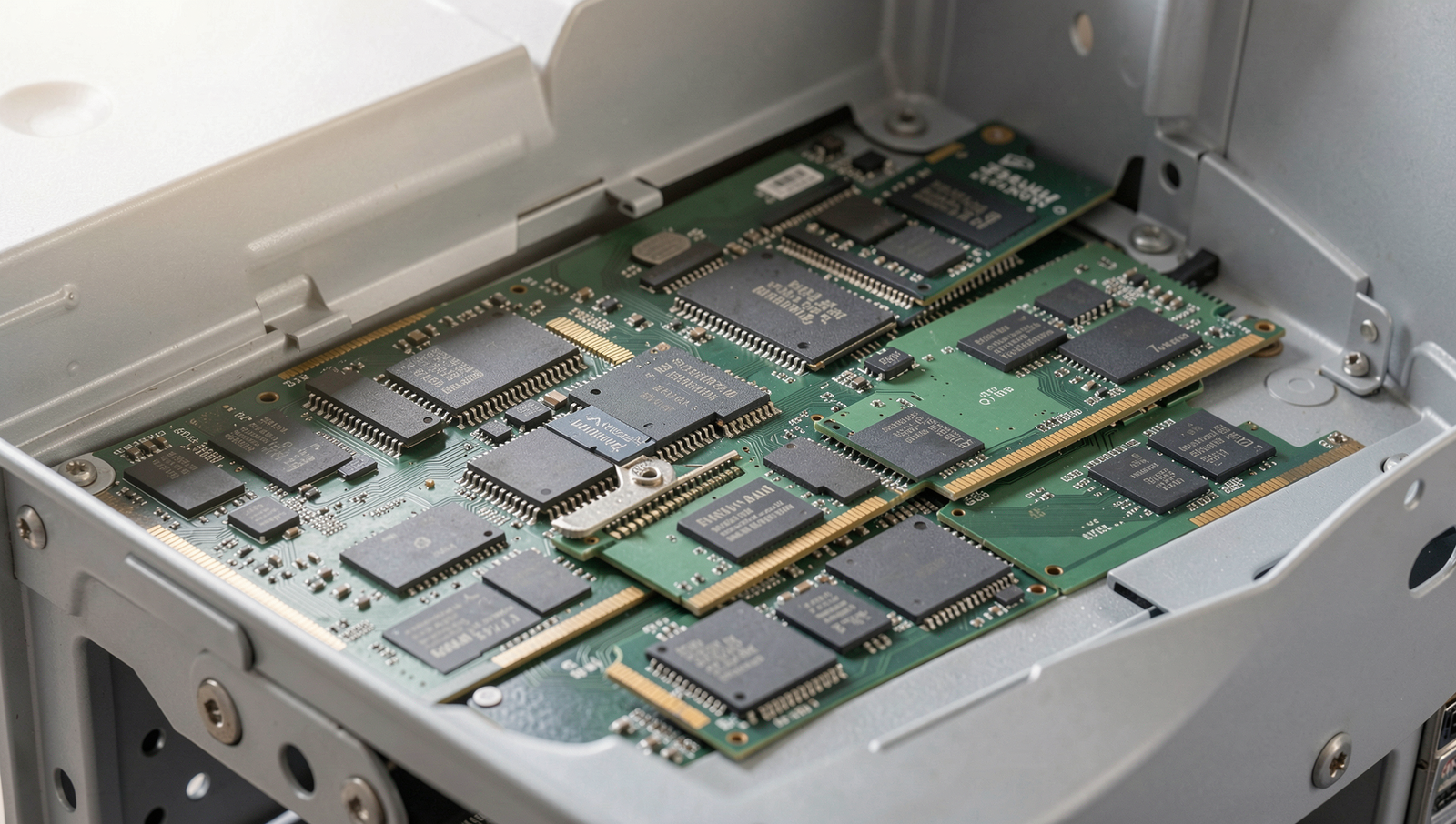 Detailed illustration of RAM modules and their placement in a computer system.