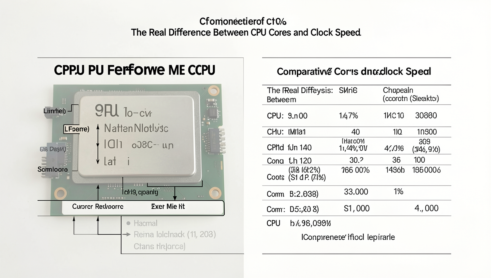 Detailed comparison chart of CPU performance metrics focusing on cores and clock speed.