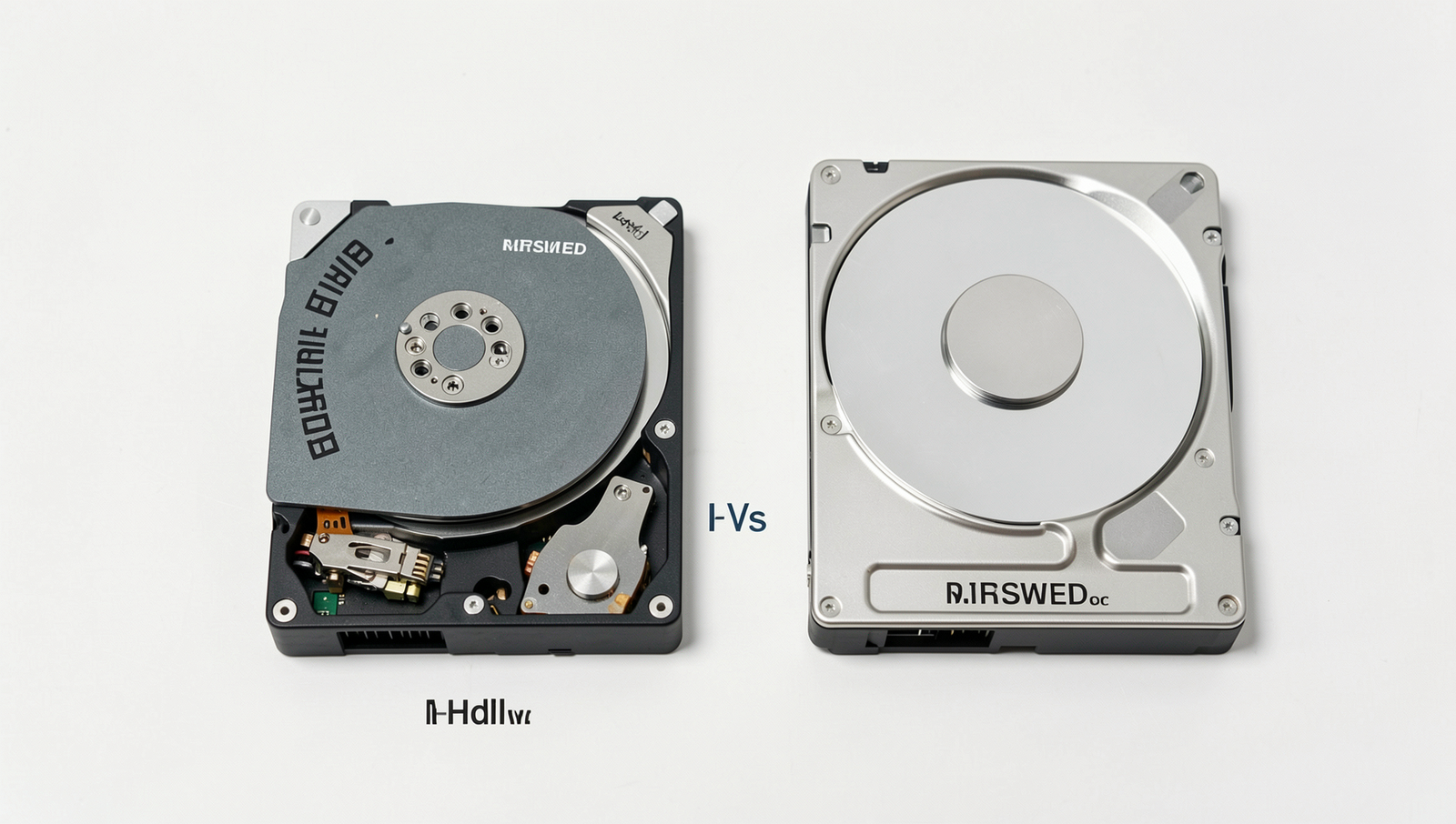 Comparison of SSD and HDD durability features in a technical diagram style.