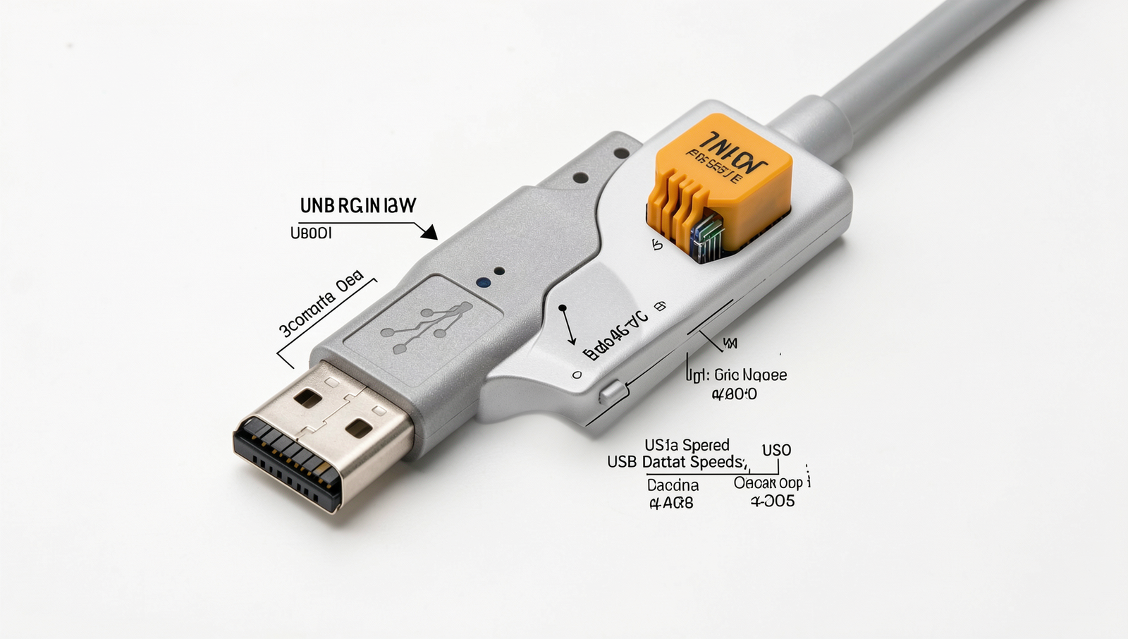 Illustration of various USB standards and their data speeds in a detailed diagram.