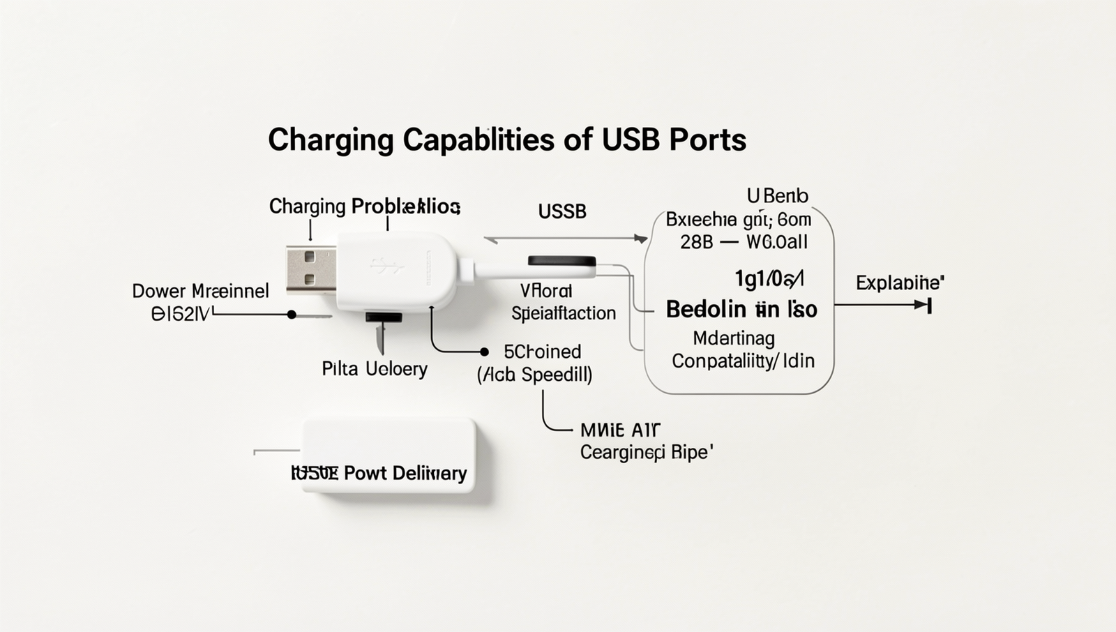 Detailed diagram of USB charging specifications and power delivery capabilities.