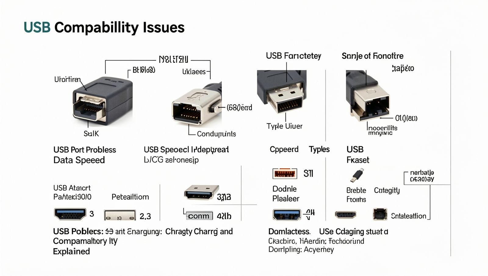 Detailed chart of various USB connector types and their uses in technology.