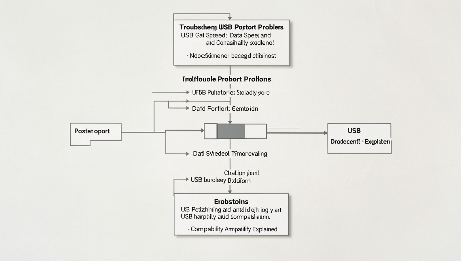 Detailed flowchart for troubleshooting USB port issues with data speed and compatibility.