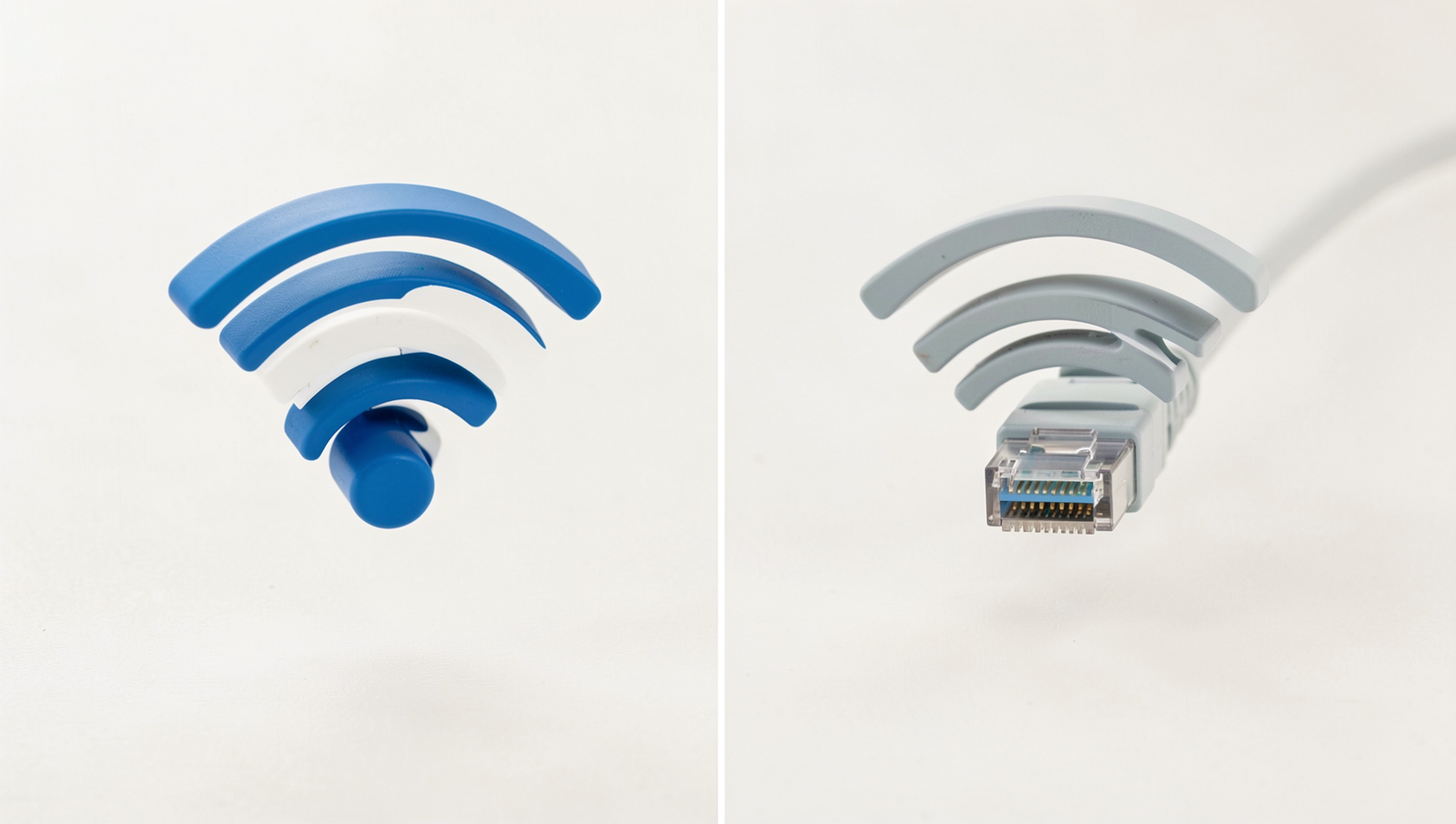 Side-by-side comparison of WiFi and Ethernet connections with detailed technical features.