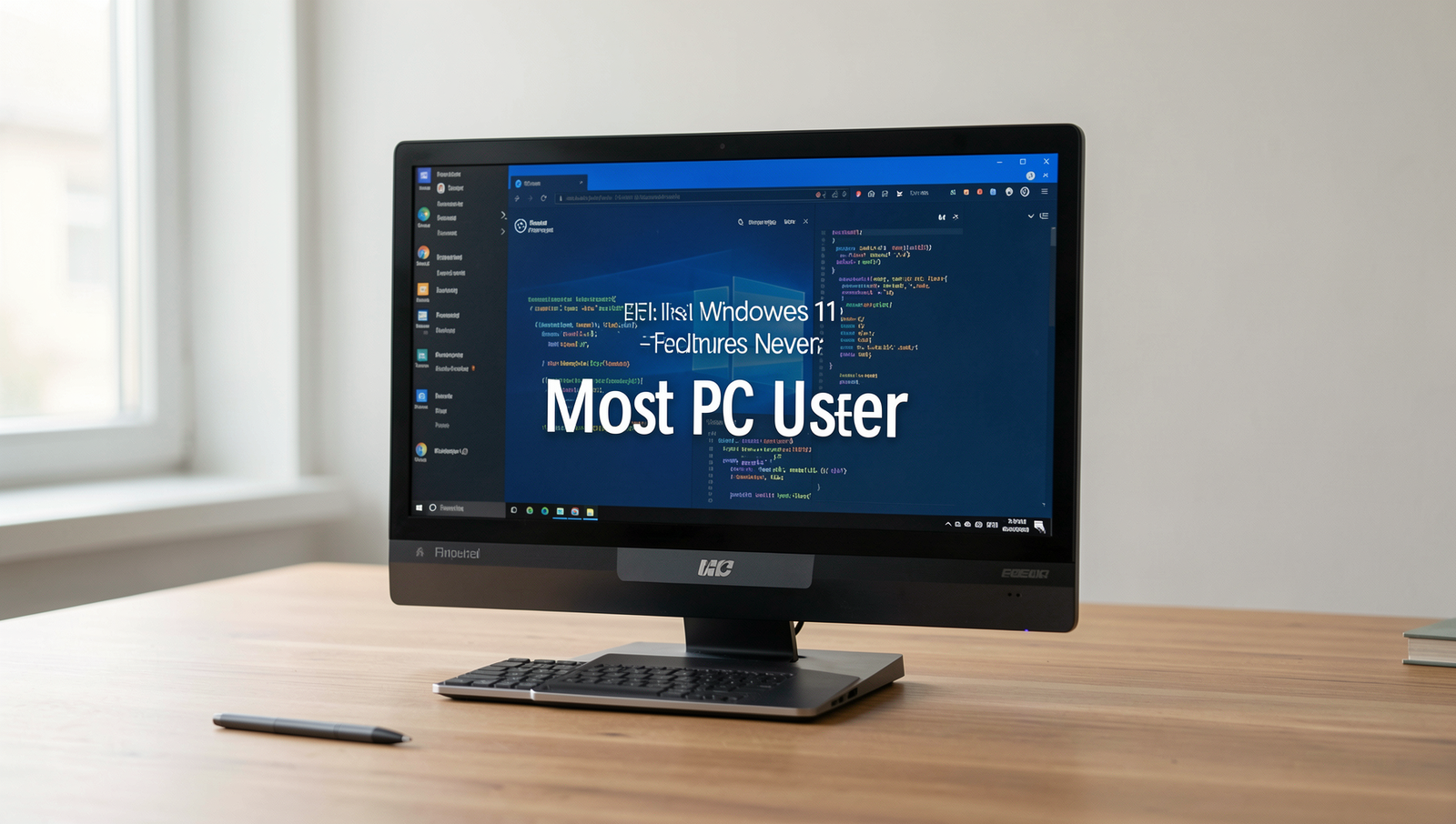 A sleek laptop displaying Windows 11 features in a modern workspace.