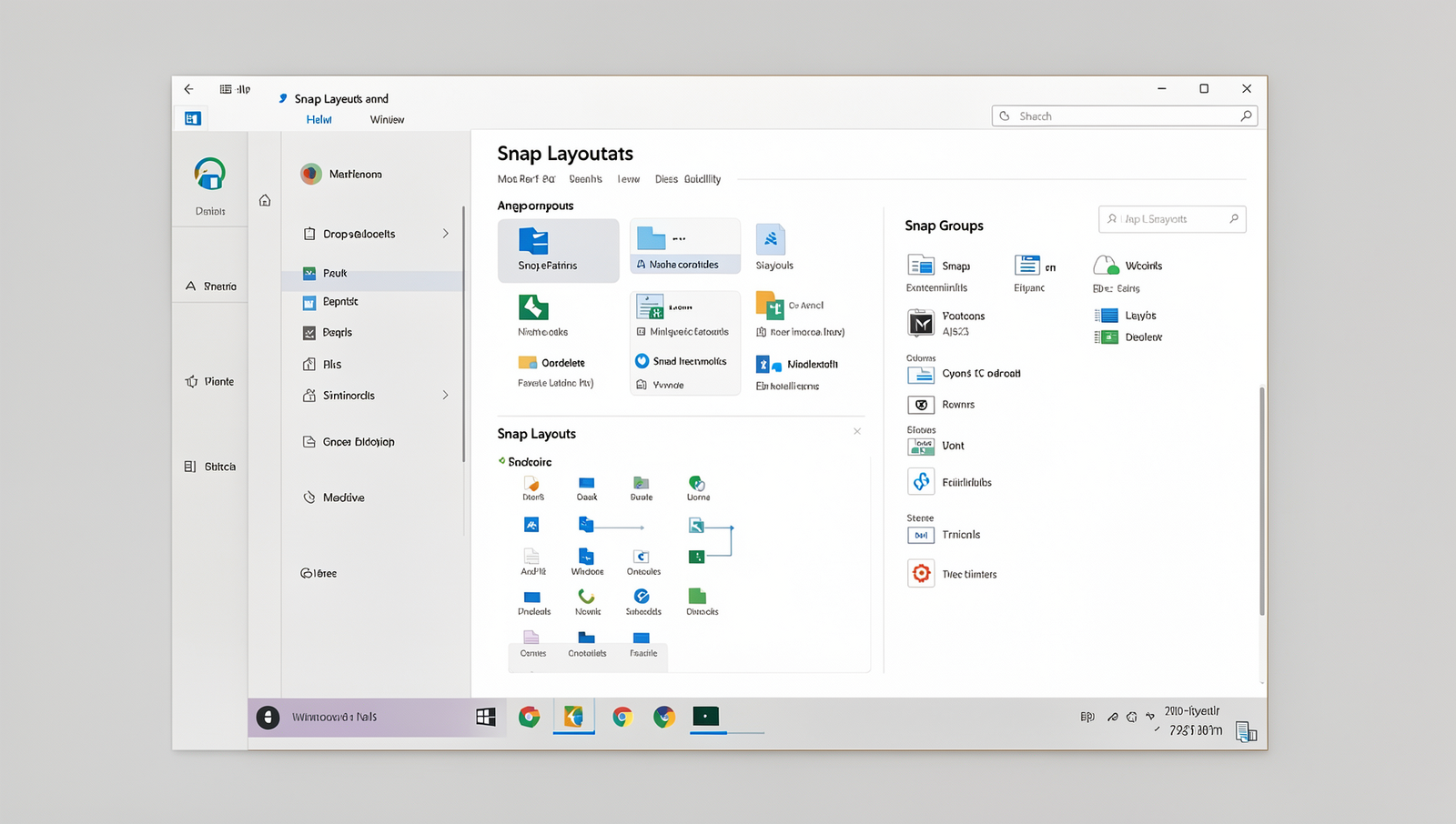 Illustration of Snap Layouts in action on Windows 11 showcasing multiple app windows.