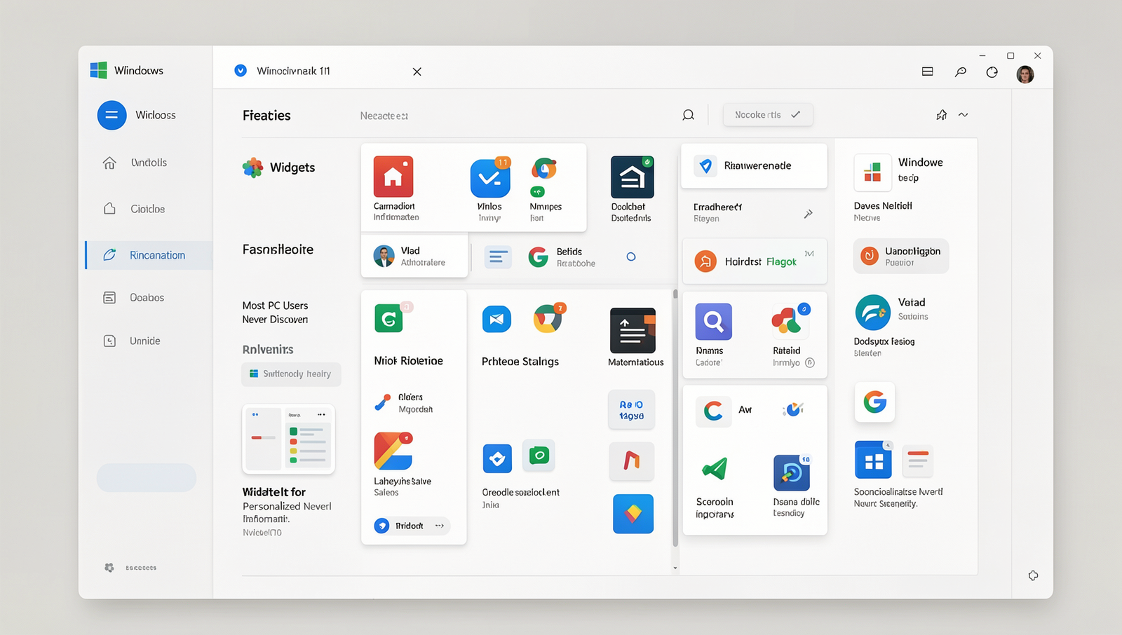 A detailed display of various Windows 11 widgets showcasing personalized information features.