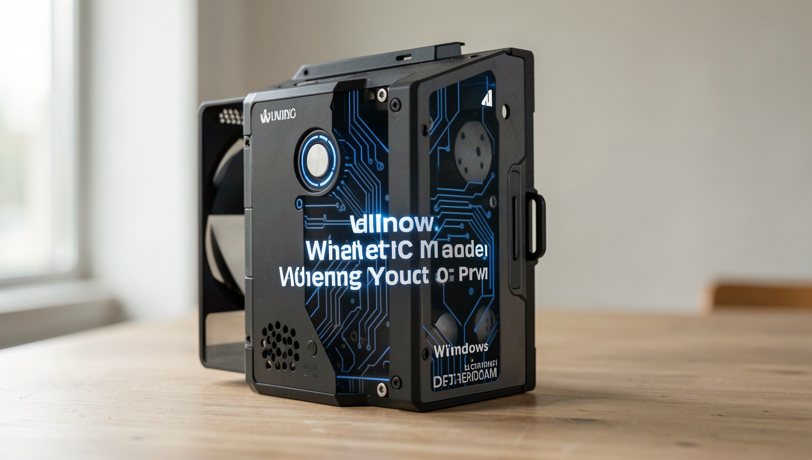 A professional editorial image depicting a secure PC environment with Windows Defender.