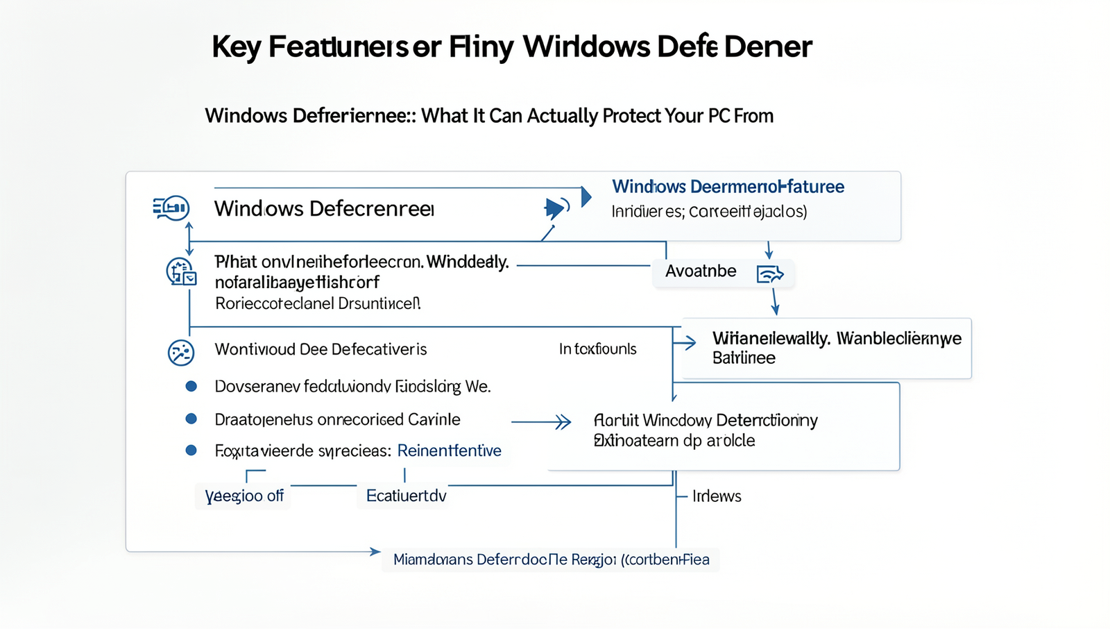 Detailed diagram illustrating key features of Windows Defender for PC protection.