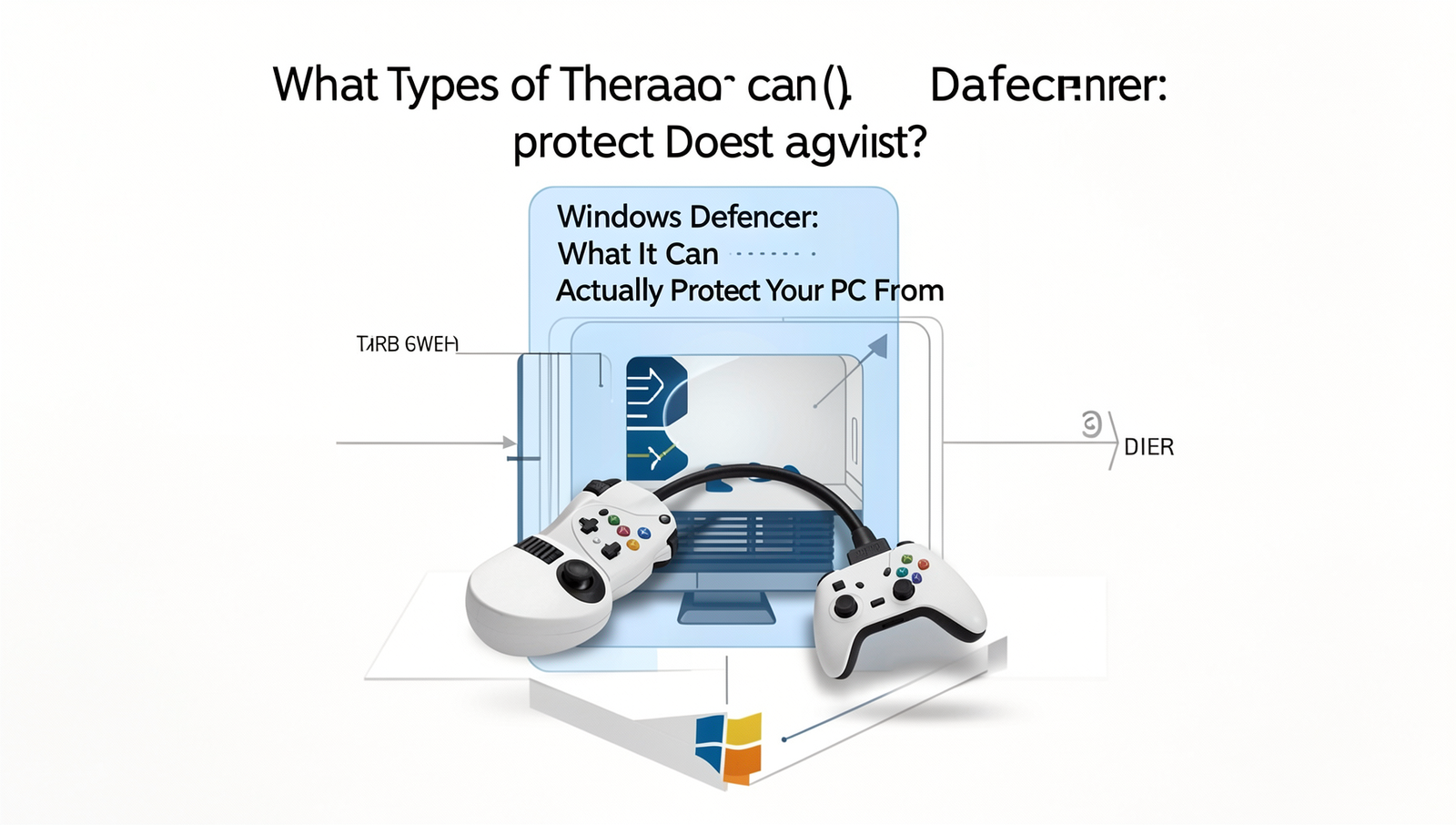 Diagram illustrating threats Windows Defender protects against: malware, viruses, spyware.