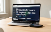 Professional editorial photo showcasing optimized Windows performance settings in a modern workspace.