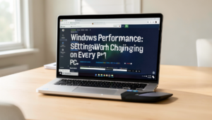 Professional editorial photo showcasing optimized Windows performance settings in a modern workspace.