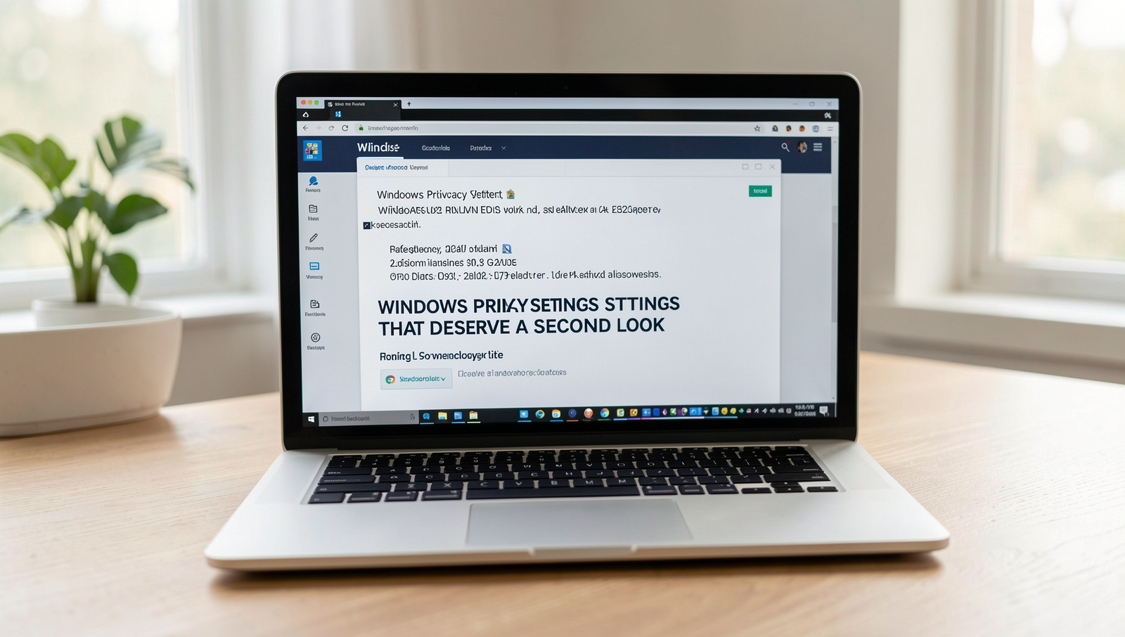 Professional editorial photo showcasing Windows privacy settings in a modern workspace.