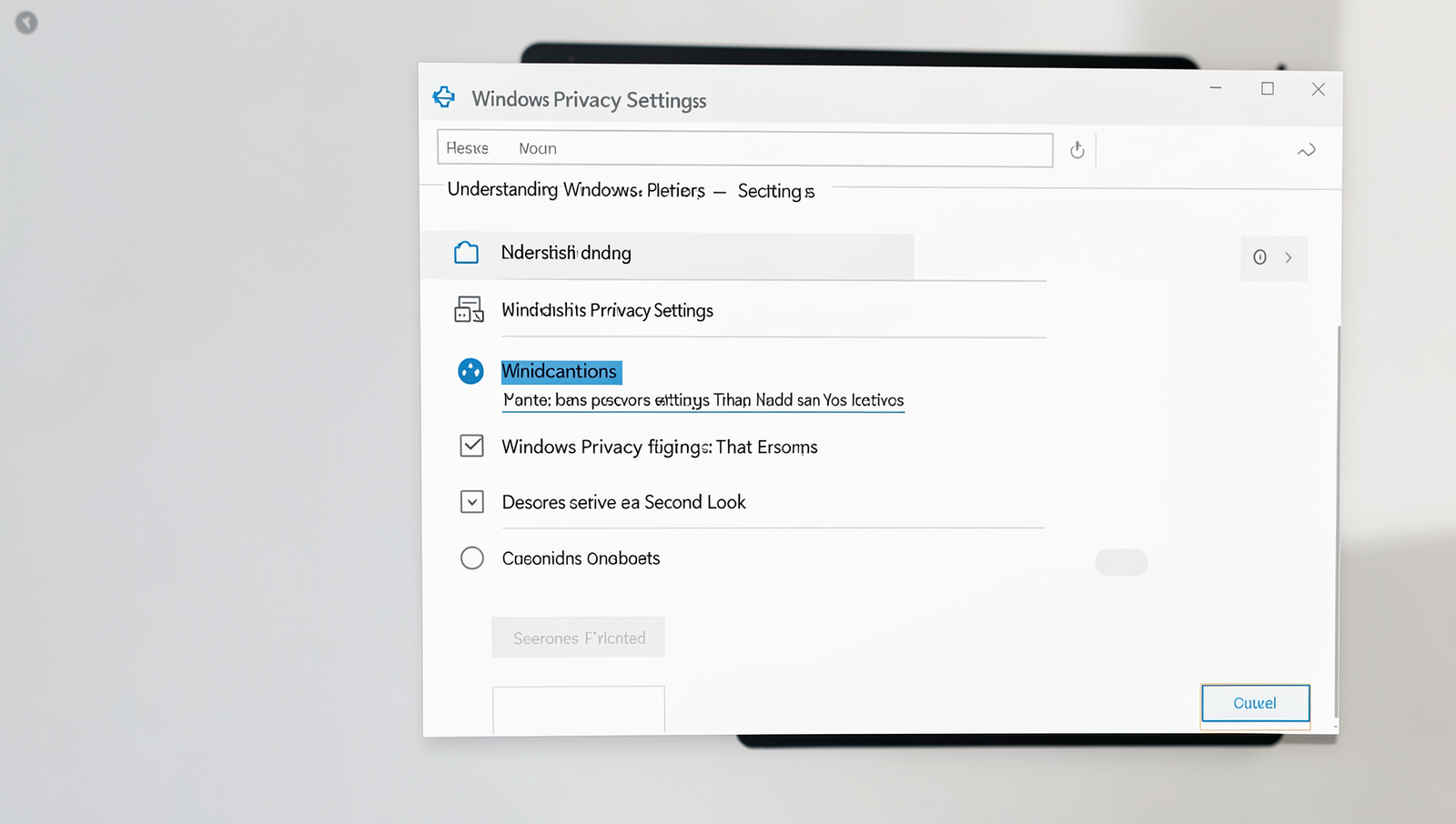 User navigating Windows privacy settings on a computer screen in natural light.