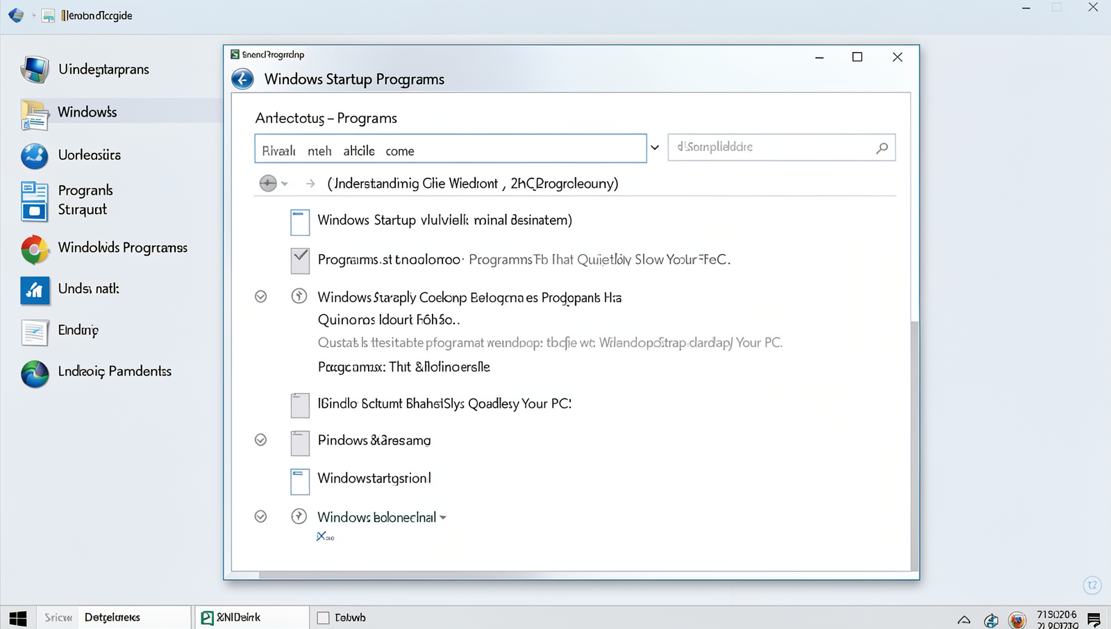Detailed illustration of Windows startup programs interface with natural lighting.